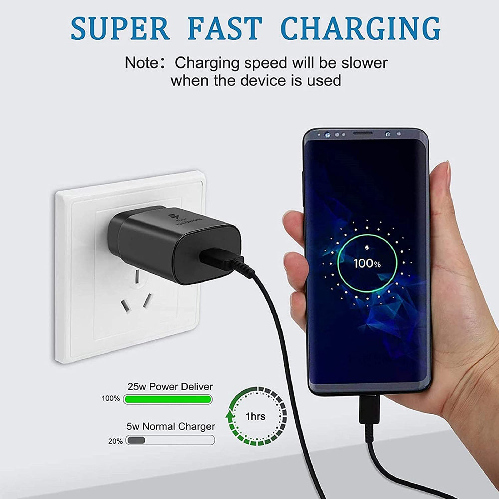 Cargador samsung carga rapida ultra rapido de 25 w negro + cable tipo c a tipo c