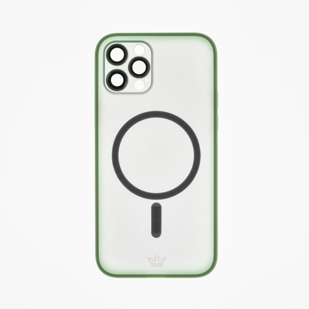 The King Magsafe Tempered Glass Case with Rear Camera Tempered Glass Frame Apple iPhone 12 Pro Max Green Color