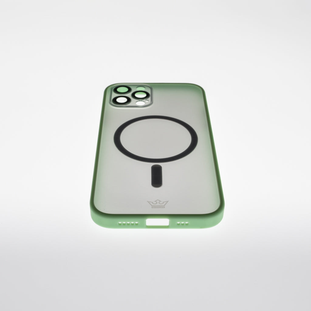 The King Magsafe Tempered Glass Case with Rear Camera Tempered Glass Frame Apple iPhone 12 Pro Max Green Color