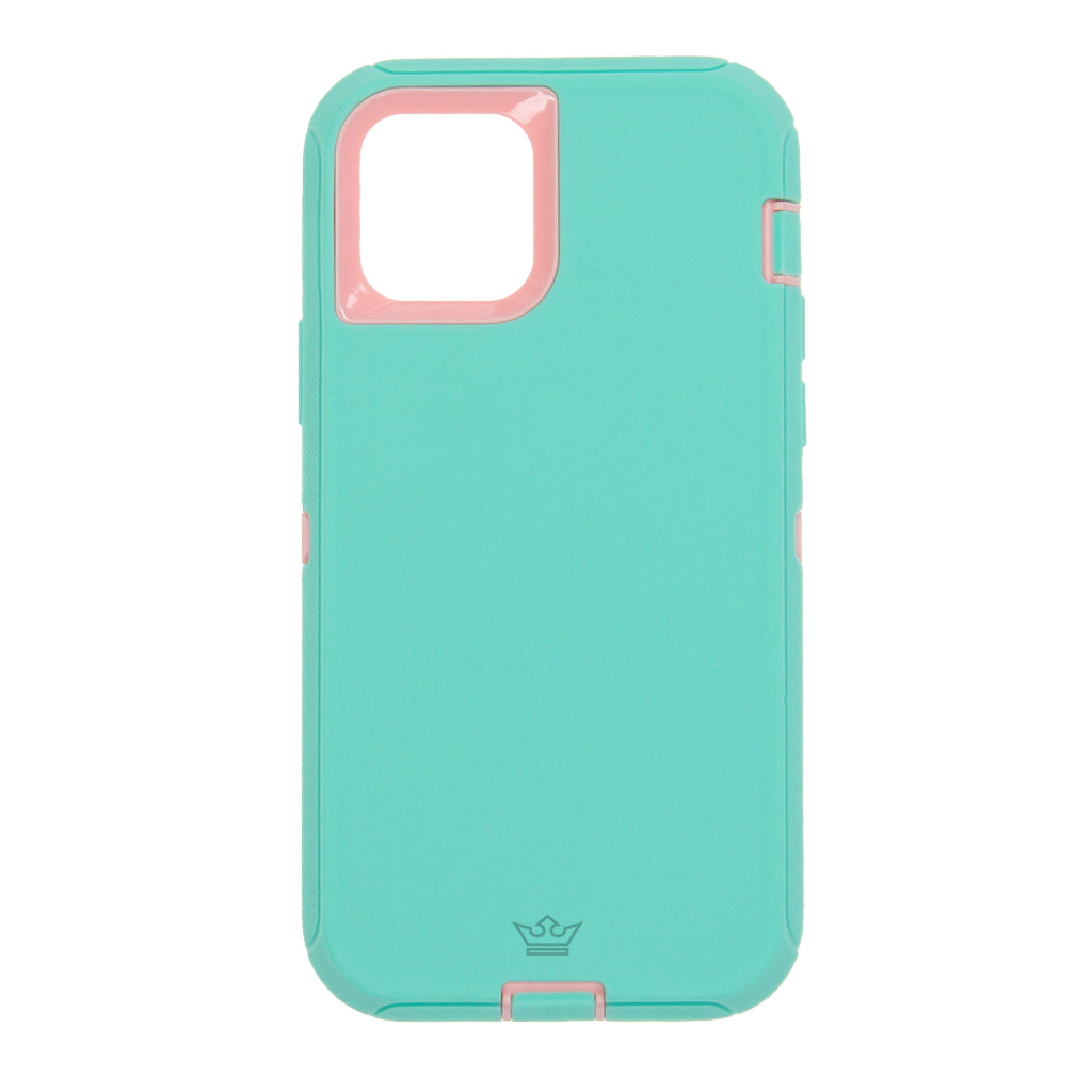 Protective case the king defender with clip apple iphone 12, iphone 12 pro turquoise / pink color