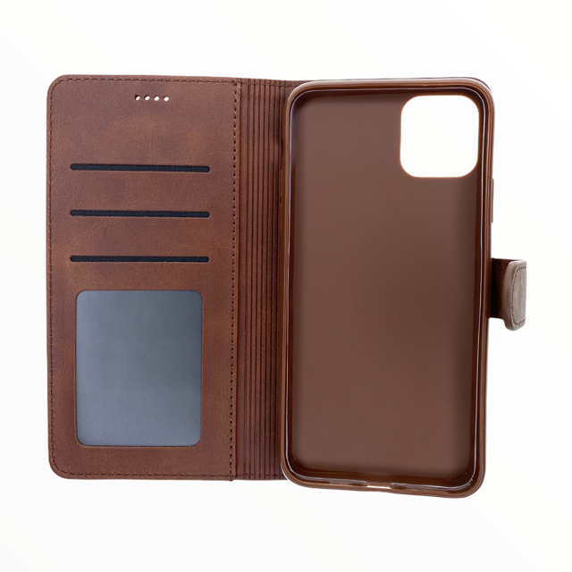 lc imeeke folio notebook wallet case with card holder apple iphone 12 pro max brown color