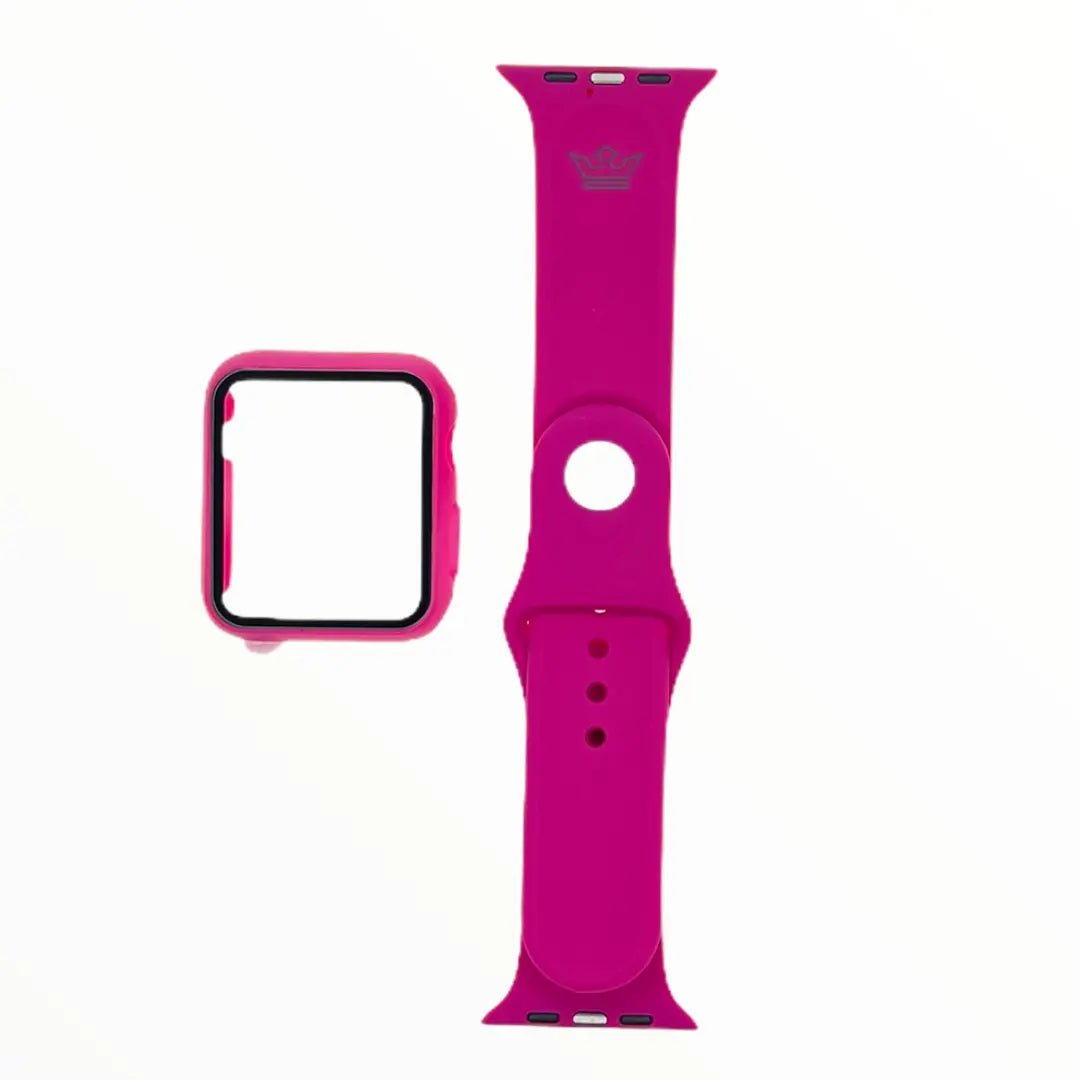Accesorio El Rey Pulsera Con Bumper Y Protector De Pantalla Apple Watch 44 Mm Color Rojo Rosa DIGITALSHOP