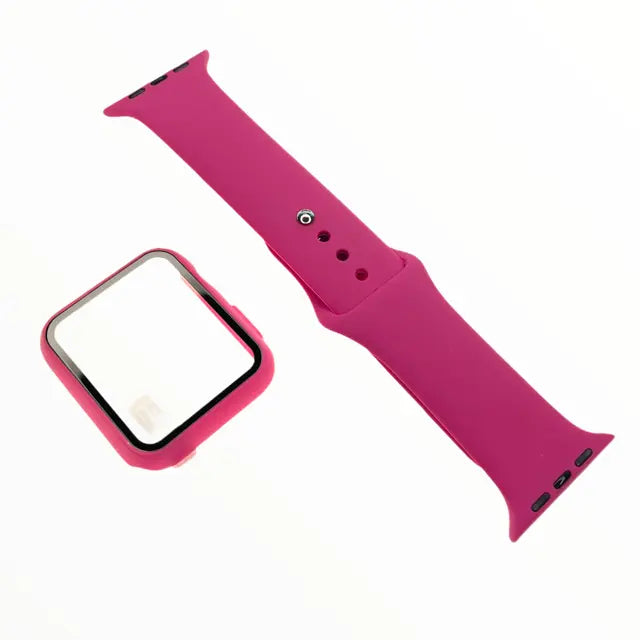 Accesorio El Rey Pulsera Con Bumper Y Protector De Pantalla Apple Watch 44 Mm Color Rojo Rosa DIGITALSHOP