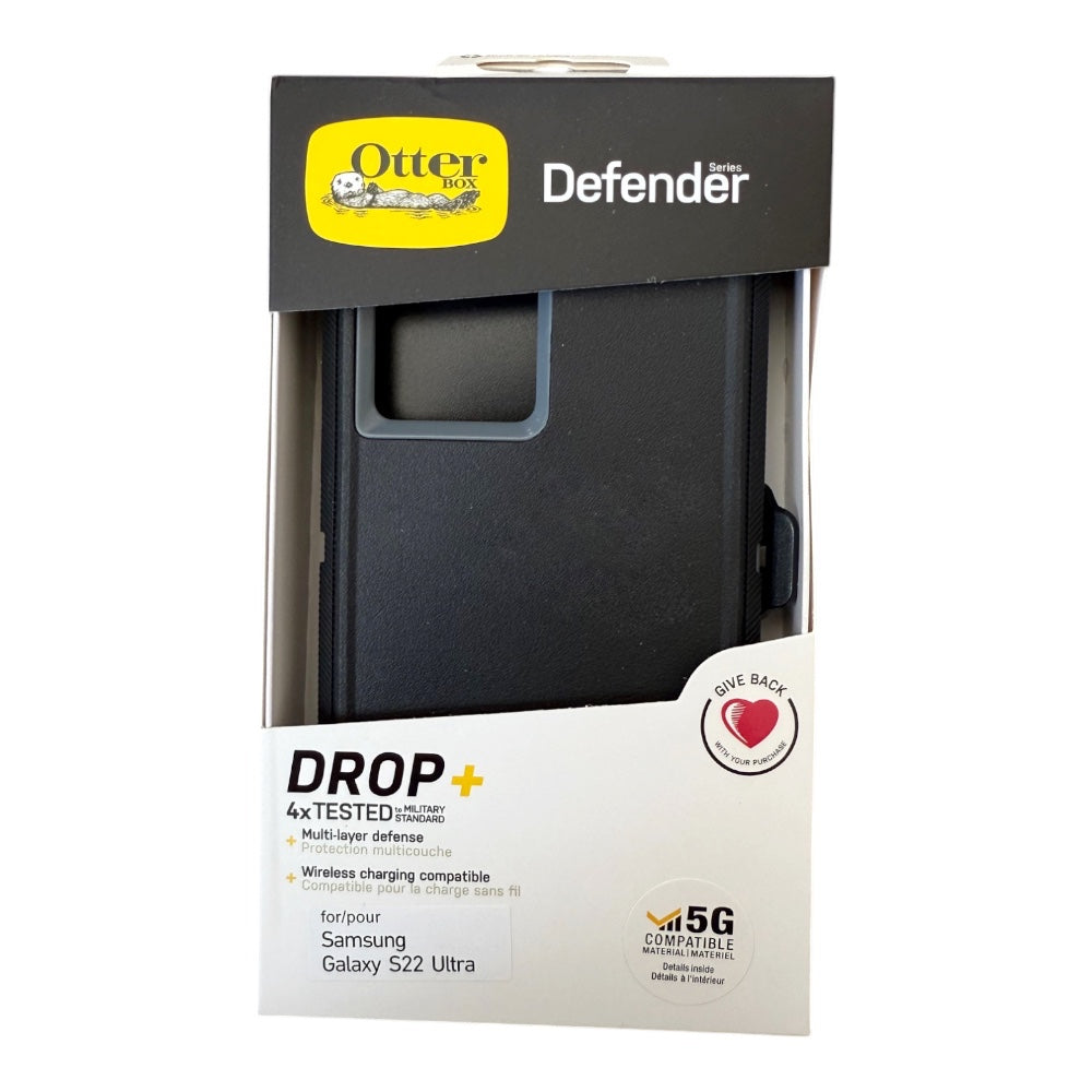 Estuche otterbox defender con clip color negro / gris modelo samsung s22 ultra