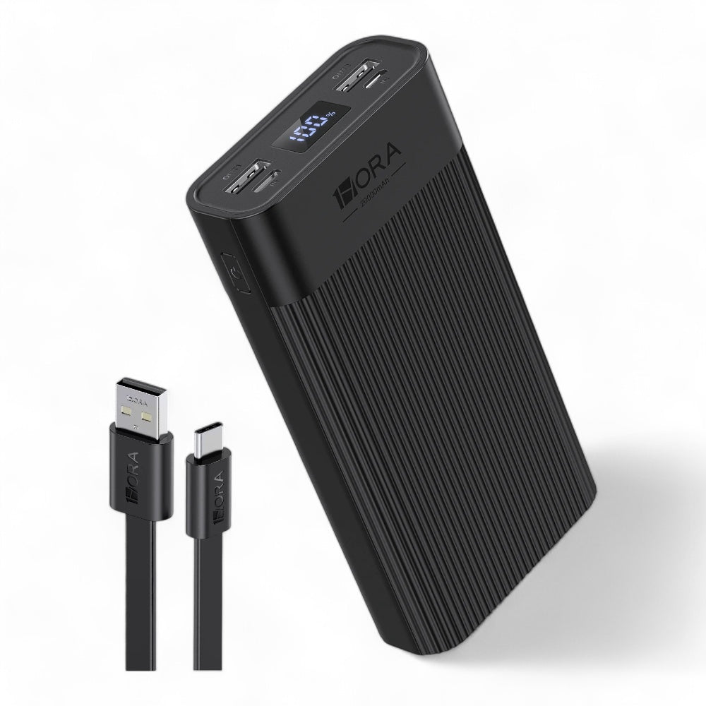 Bateria 1hora carga rapida 2 puertos usb 2 type c 20000mah negro gar117