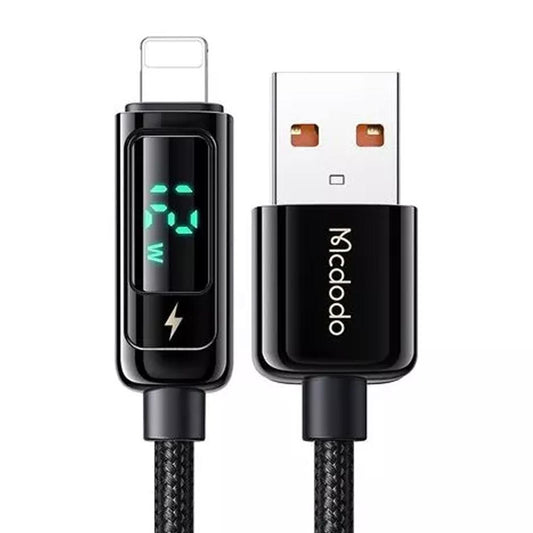ca-9940 1.2m long iphone led with measurement screen usb a lighting fast charger 3a black