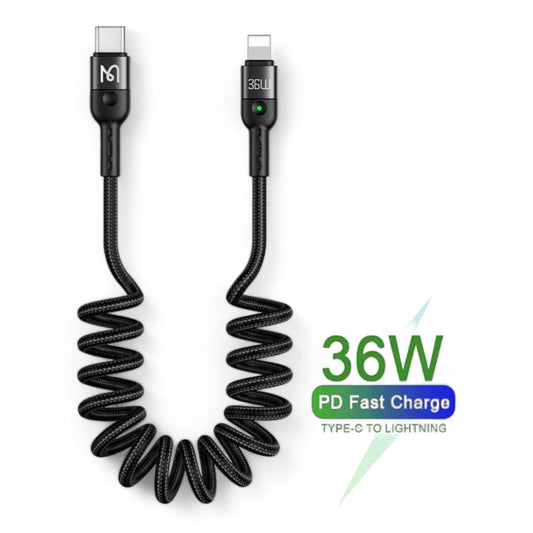 Cable Mcdodo Lightning Ca-1960 36W Pd Type C To Lightning Car Spring Colocho Cable Color Negro DIGITALSHOP