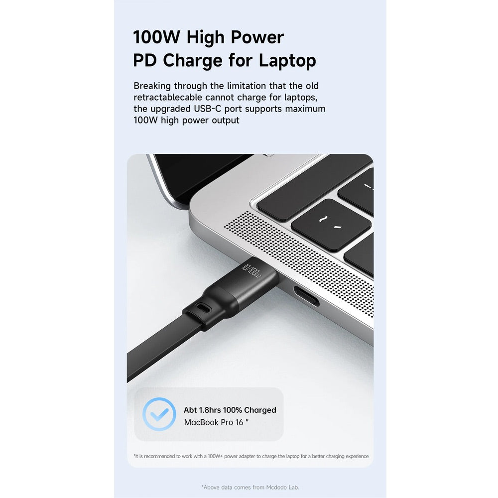Cable mcdodo tipoc ca-5220 3 in 1 100w usb-c to lightning+micro+type-c super fast charging data cable 1.2m color negro