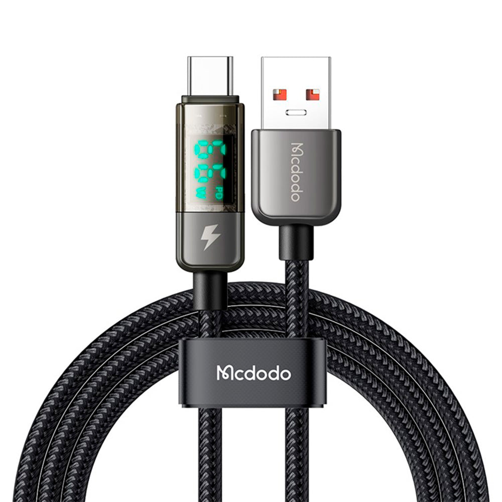 Cable mcdodo usb ca-3631 - 1.8 metros con la  funcion de  auto disconnect con pantalla led para indicador  usb a tipo c color negro