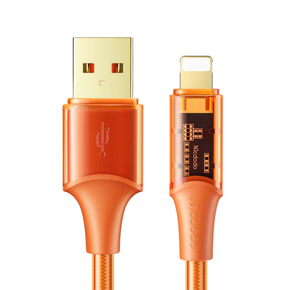 Cable mcdodo usb ca-2083 - 1.8 metros con la  funcion de  auto disconnect con pantalla  para indicador  usb a lightning color naranja