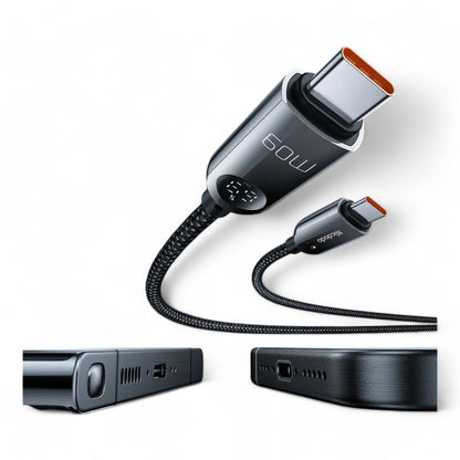 Cable mcdodo usb ca-478 usb-c 60w pd charging nylon braided 480mbps 1.2m cable digital display battery level color negro