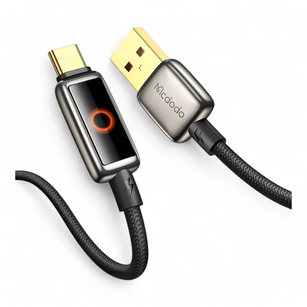 Cable mcdodo usb ca-665 smart led display auto power off usb-a to usb-c cable 6a 3a fast charging black color