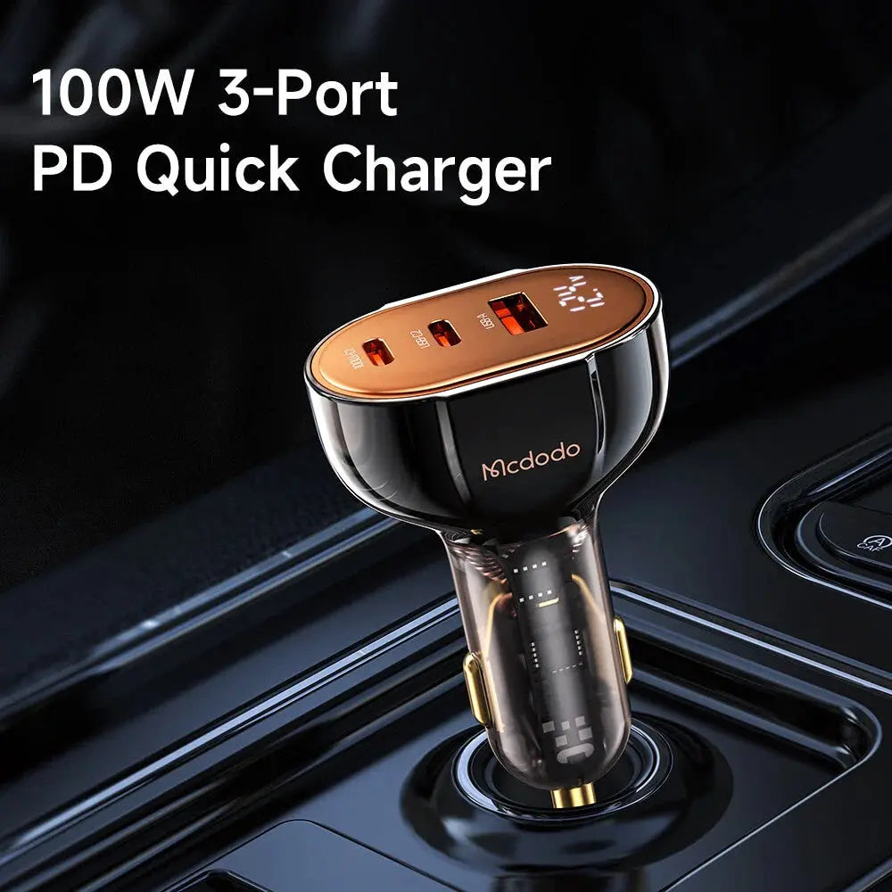 Cargador mcdodo carro cc-2310 100w pd car charger - prism series (3 ports, digital display) color negro DIGITALSHOP