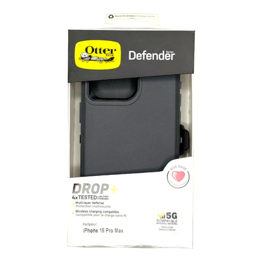 Estuche otterbox defender con clip color negro / gris modelo  iphone 15 pro max
