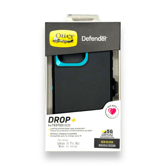 Estuche otterbox defender con clip color negro / menta modelo  iphone 15 pro max