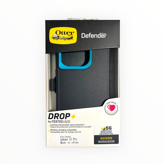 Estuche otterbox defender iphone 15 pro color negro/turquesa