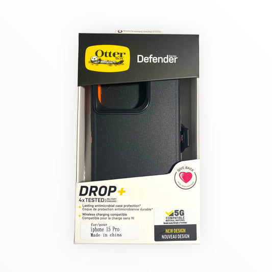 Estuche otterbox defender iphone 15 pro color negro/naranja