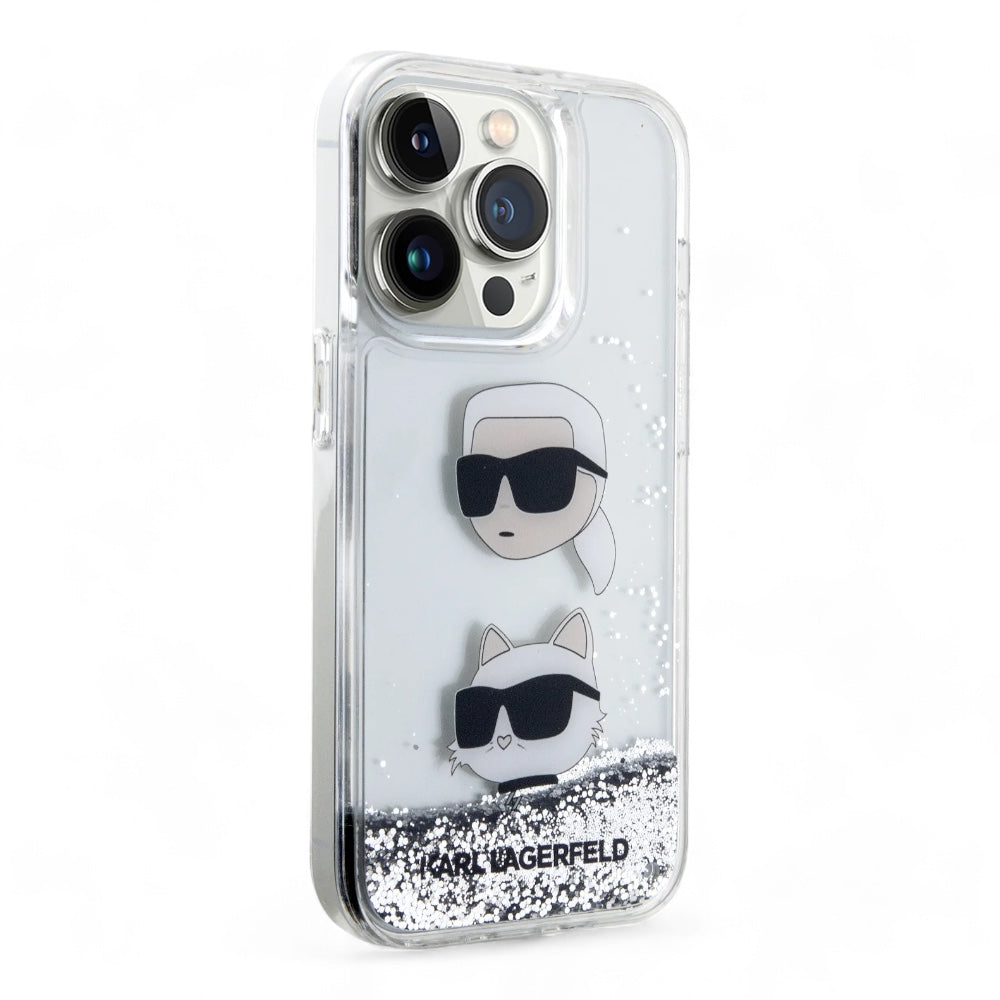 Estuche karl lagerfeld hard case iphone 15 pro pc/tpu white liquid glitter color transparente