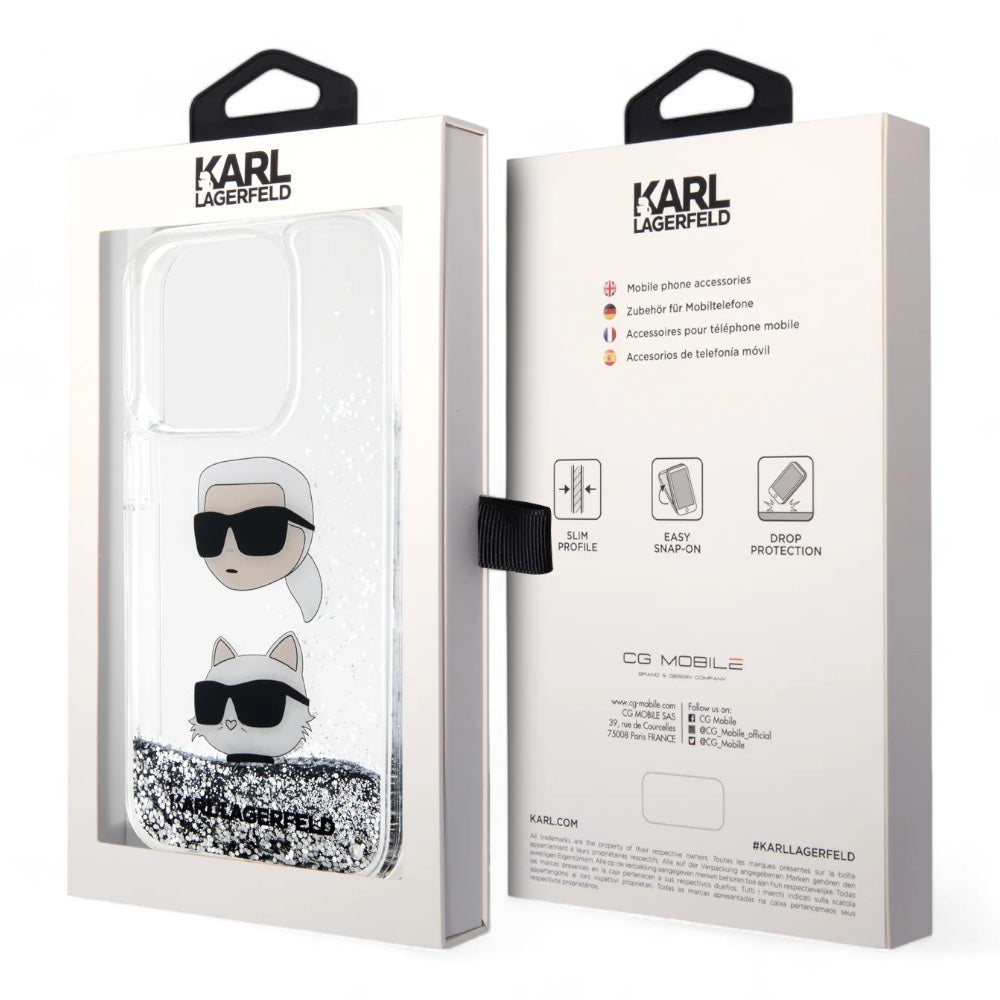 Estuche karl lagerfeld hard case iphone 15 pro pc/tpu white liquid glitter color transparente