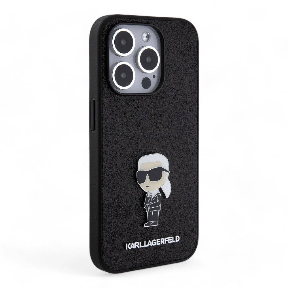 Estuche karl lagerfeld hard case iphone 15 pro  - pc/tpu black hard case ikonik fixed glitter ikonik logo metal pin color negro