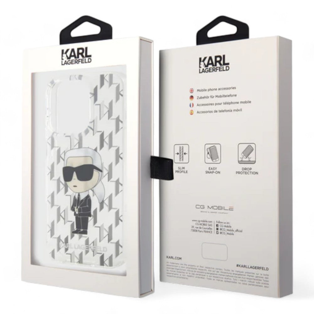 Karl Lagerfeld hard case iphone 15 pro pc/tpu clear hard case iml ikonik monogram transparent color