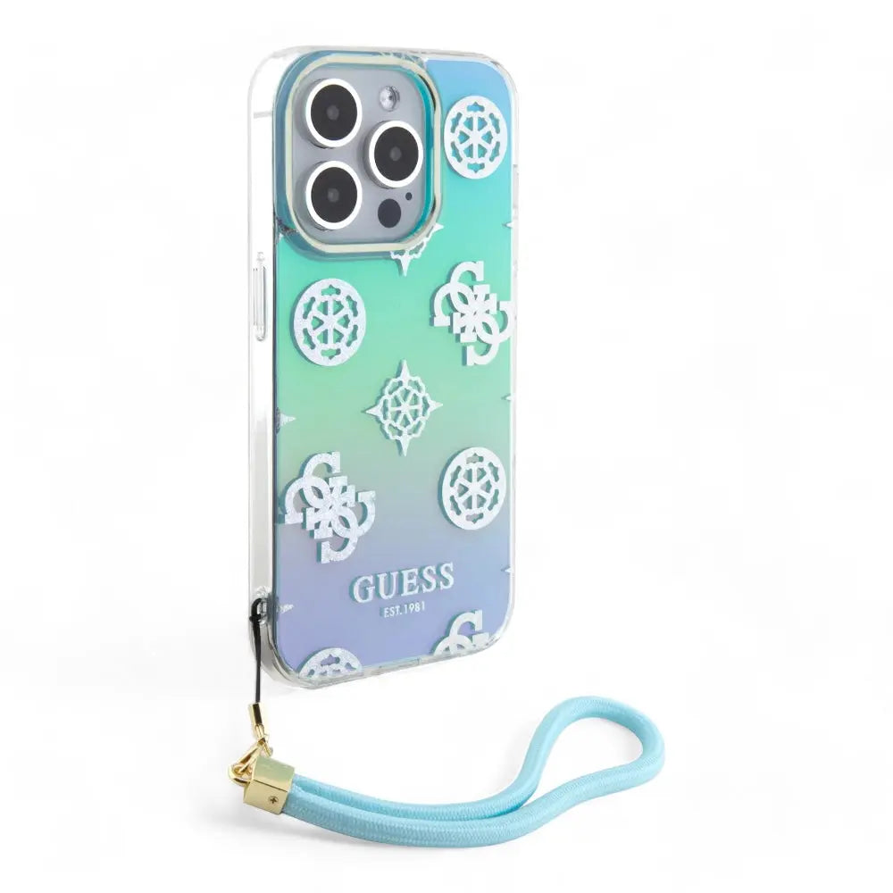 Estuche guess hard case iphone 15 pro  - pc/tpu turquoise pc tpu iridescent hard case glitter pattern peony cordstrap color aqua DIGITALSHOP