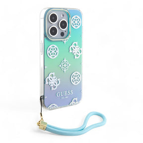 Estuche guess hard case iphone 15 pro  - pc/tpu turquoise pc tpu iridescent hard case glitter pattern peony cordstrap color aqua