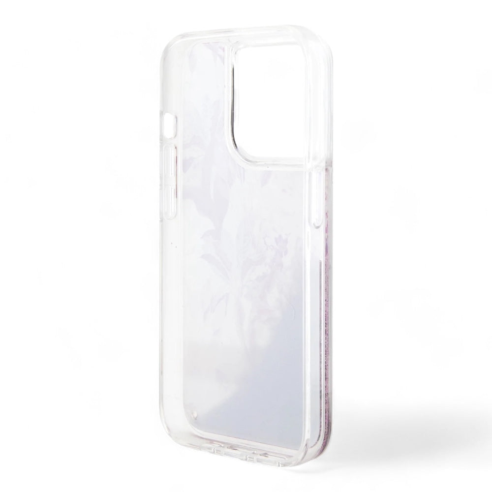 guess hard case iphone 15 pro pc/tpu pink hard case liquid glitter flower - guess color transparent