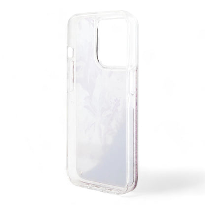 guess hard case iphone 15 pro pc/tpu pink hard case liquid glitter flower - guess color transparent