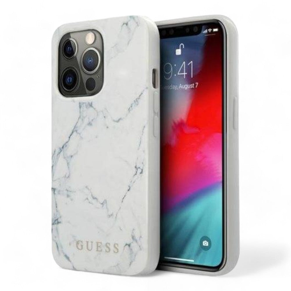 guess hard case iphone 13 pro hard case white pc/tpu marble design white color