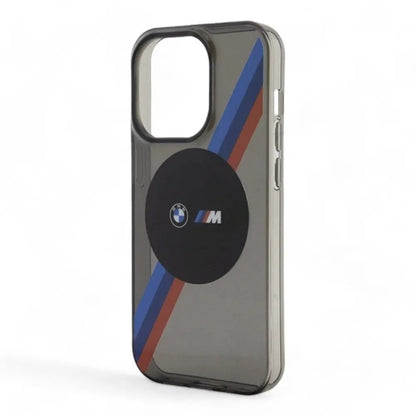 Estuche bmw hard case iphone 14 pro  magsafe compatible grey tricolor stripes m logo  color gris DIGITALSHOP