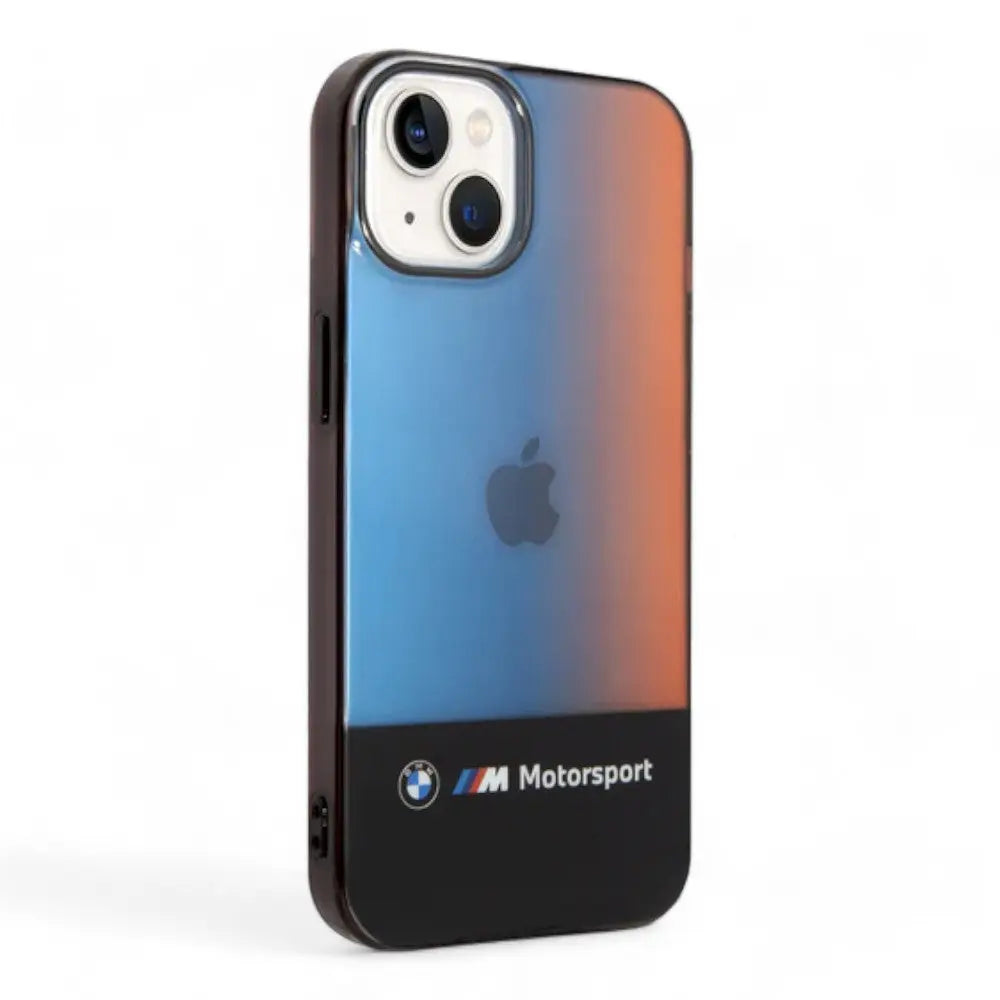 Estuche bmw hard case iphone 14 tpu black motorsport collection iml case printed middle tricolor fading stripe color negro DIGITALSHOP