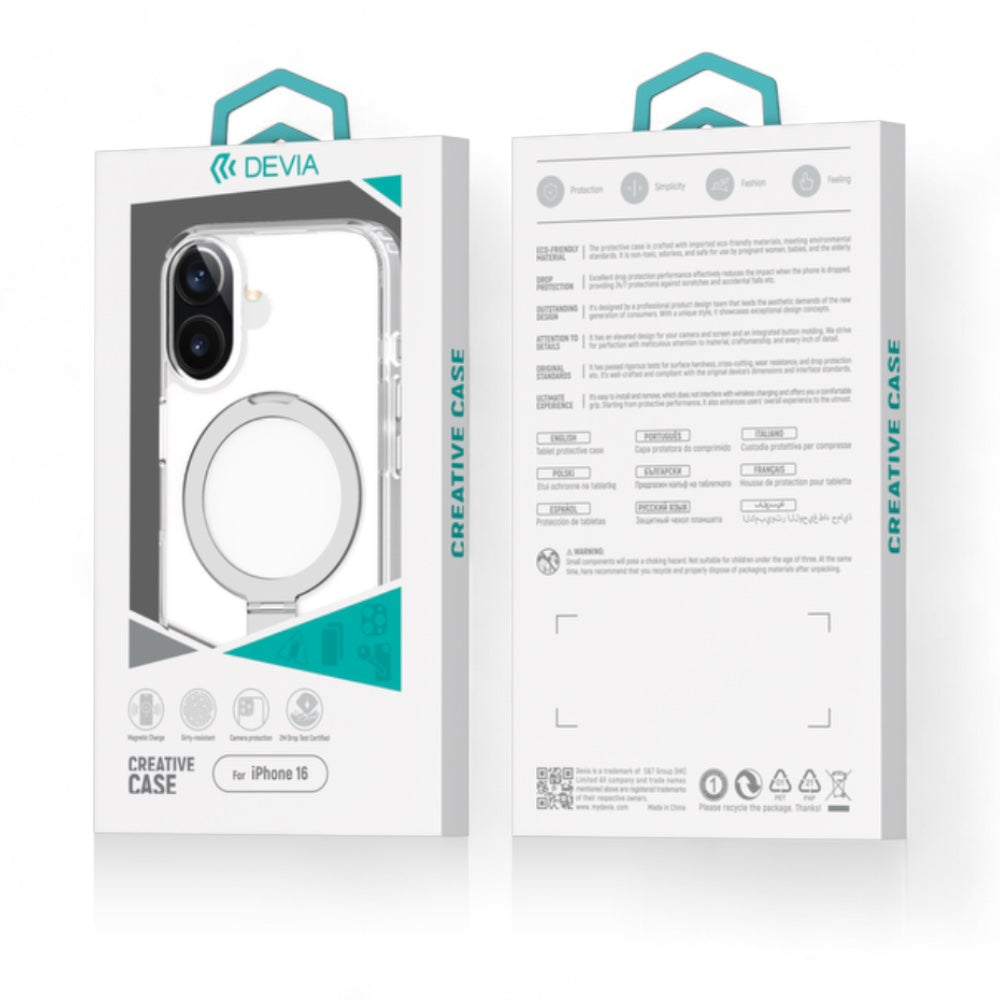 Case devia magsafe iphone 16 clean series magnetic shockproof case with bracket transparent color