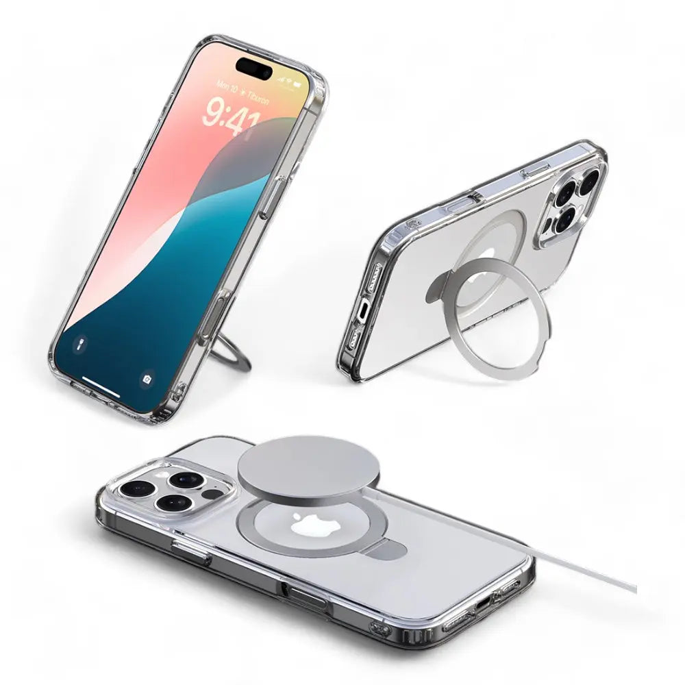 Estuche devia magsafe iphone 16 pro clean series magnetic shockproof case with bracket color transparente DIGITALSHOP