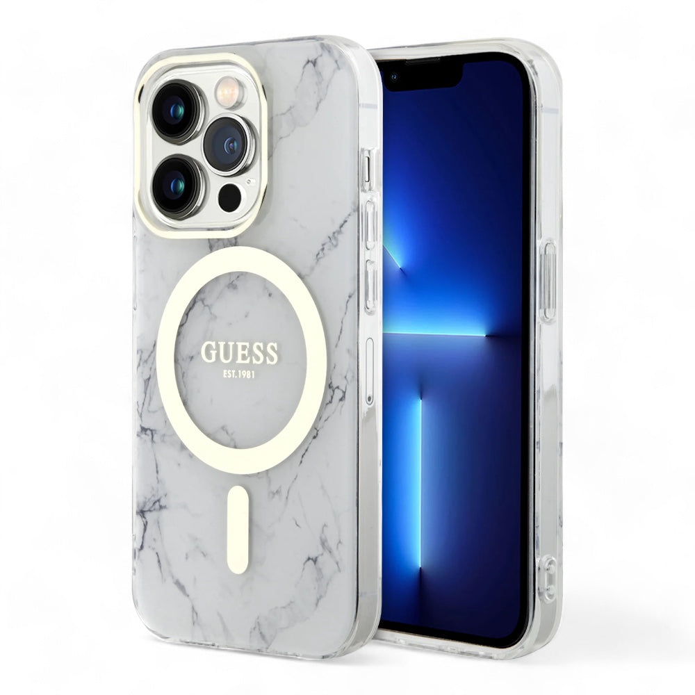 Estuche guess magsafe iphone 15 pro - pc/tpu white hard case magsafe iml marble color transparente DIGITALSHOP