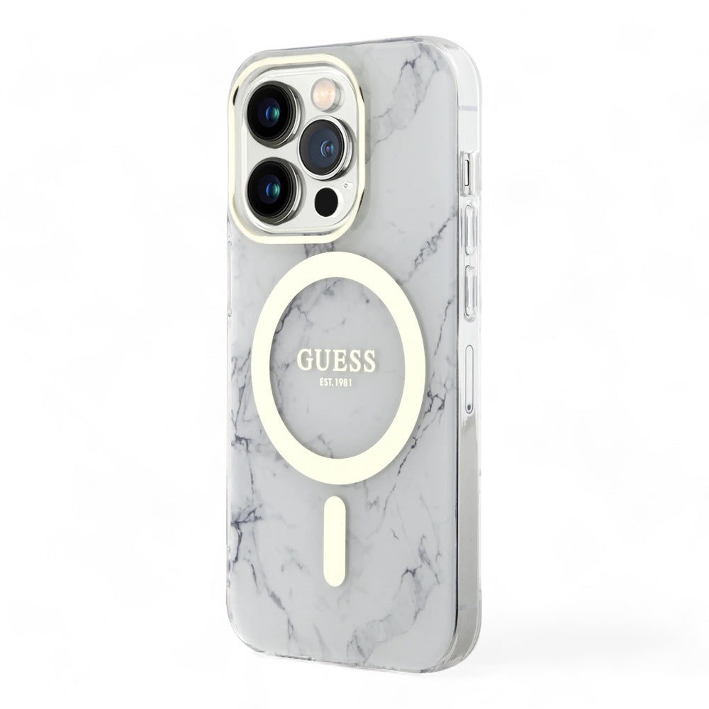 Estuche guess magsafe iphone 15 pro - pc/tpu white hard case magsafe iml marble color transparente DIGITALSHOP