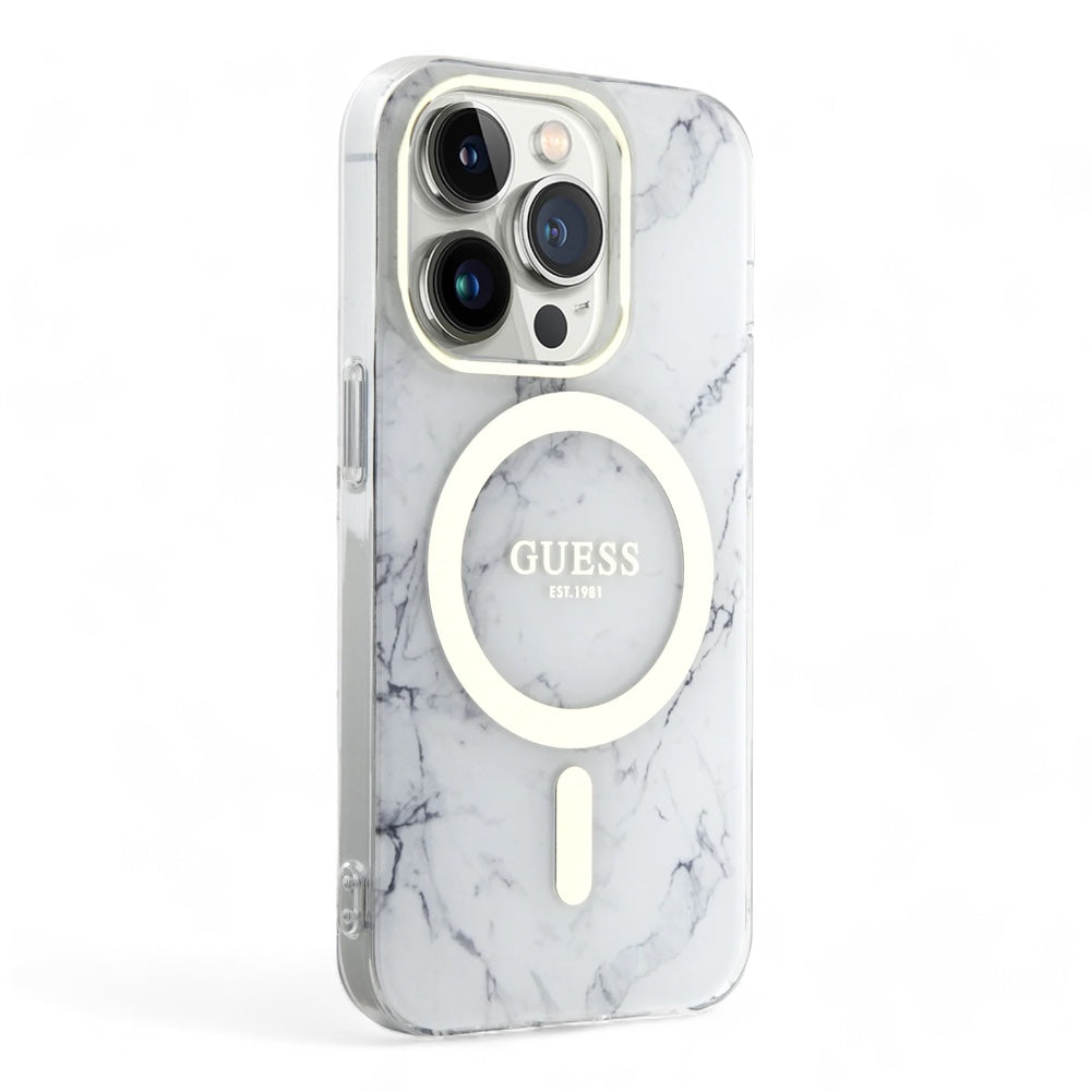 Estuche guess magsafe iphone 15 pro - pc/tpu white hard case magsafe iml marble color transparente DIGITALSHOP