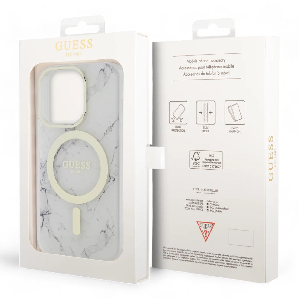 Estuche guess magsafe iphone 15 pro - pc/tpu white hard case magsafe iml marble color transparente DIGITALSHOP