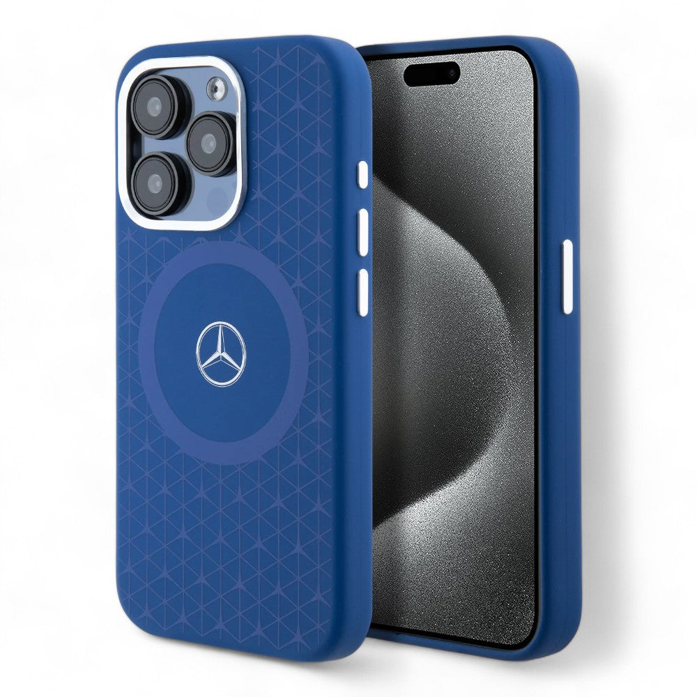 Estuche mercedes-benz magsafe iphone 15 pro liquid silicone navy blue magsafe compatible with mini star pattern color azul marino