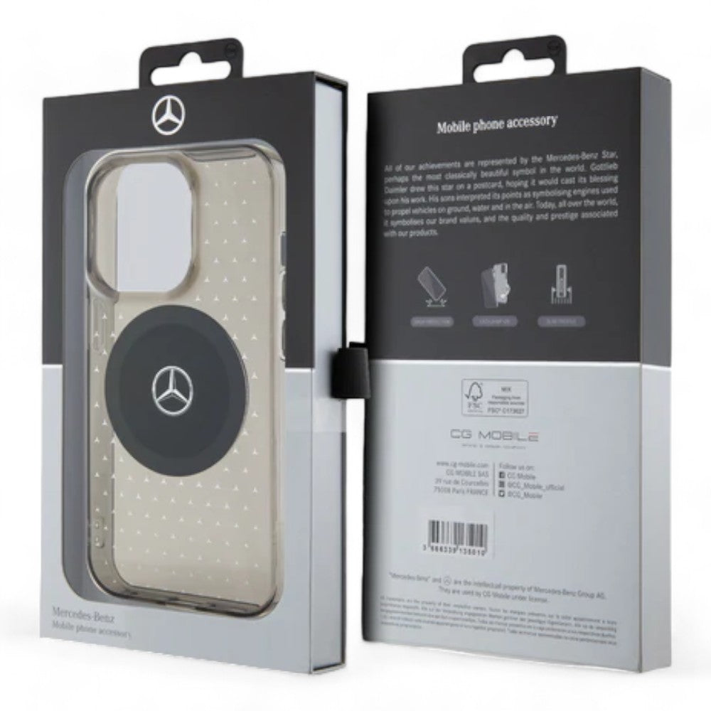 Case mercedes-benz magsafe iphone 15 pro max pc/tpu black transparent mafsafe compatible case star pattern color black