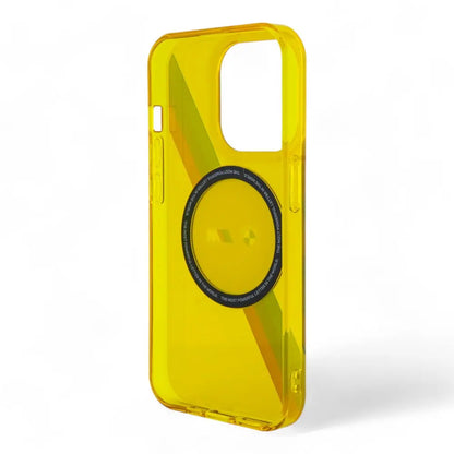 Estuche bmw magsafe iphone 15 pro pc/tpu yellow hard case magsafe m tricolor stripes  color amarillo DIGITALSHOP