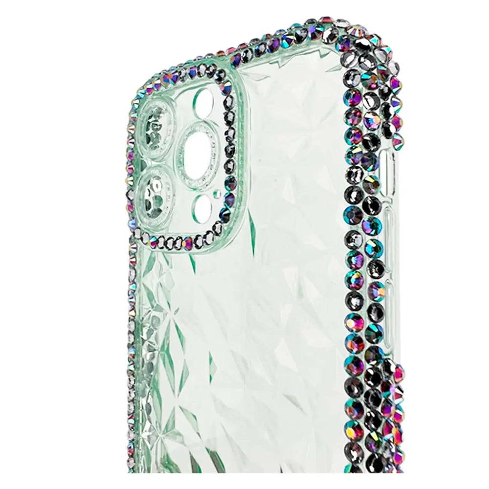 Estuche El Rey Marco Iphone 12 Pro Max Diamantes Transparente Color Verde DIGITALSHOP