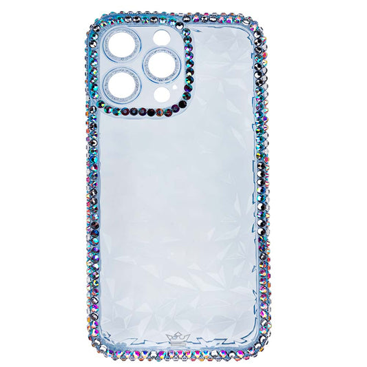 King frame case for iPhone 12 Pro Max diamonds transparent light blue color