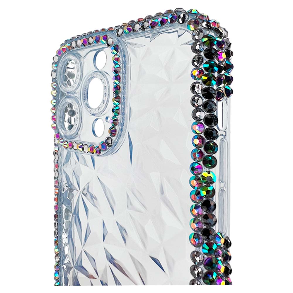 Estuche el rey marco iphone 12 pro max diamantes transparente color celeste