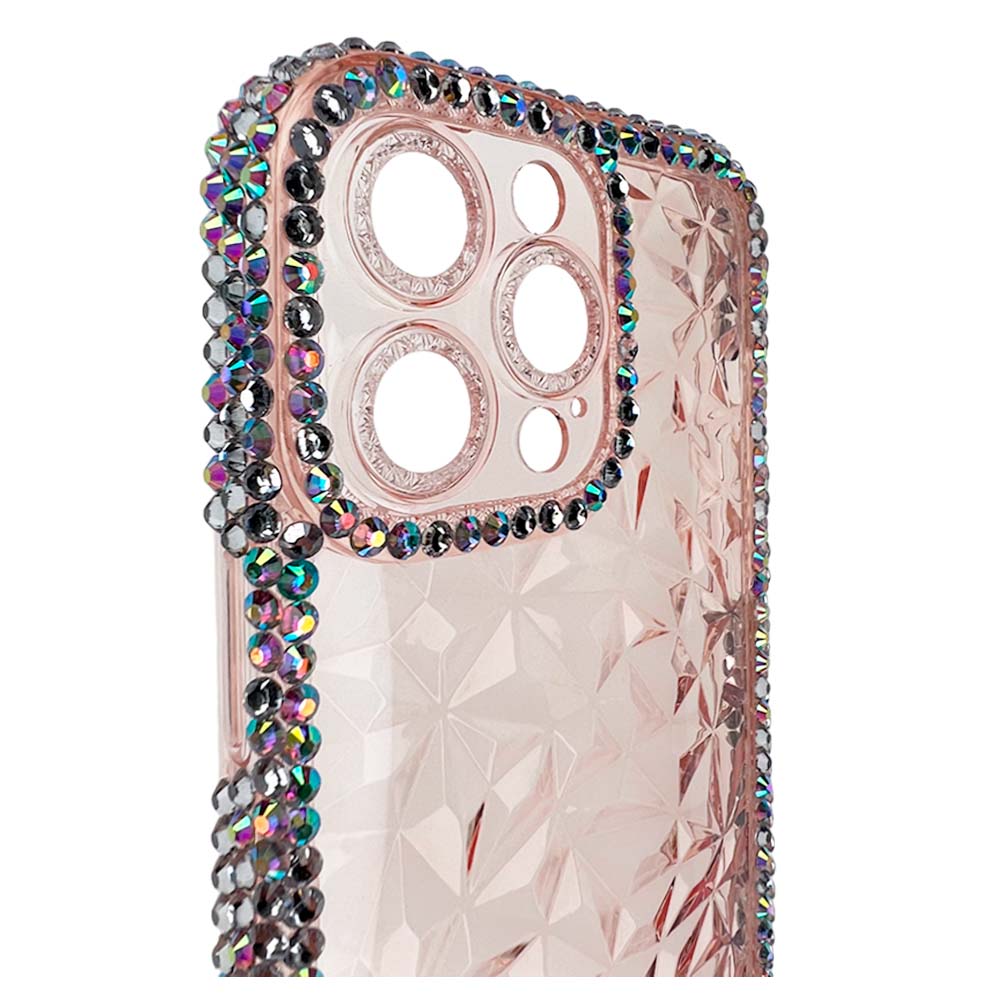 Case the king frame iphone 12 pro max diamonds transparent pink color