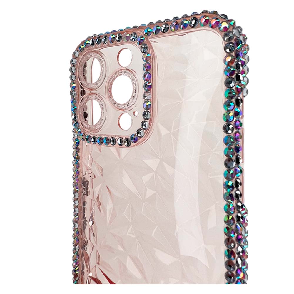 Estuche el rey marco iphone 12 pro max diamantes transparente color rosado