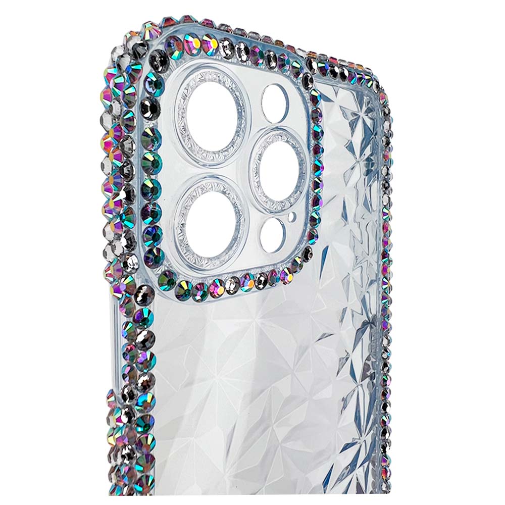 Estuche el rey marco iphone 13 pro max diamante transparente color celeste