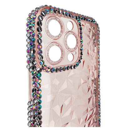 King frame case for iPhone 14 Pro Max with transparent diamonds in pink