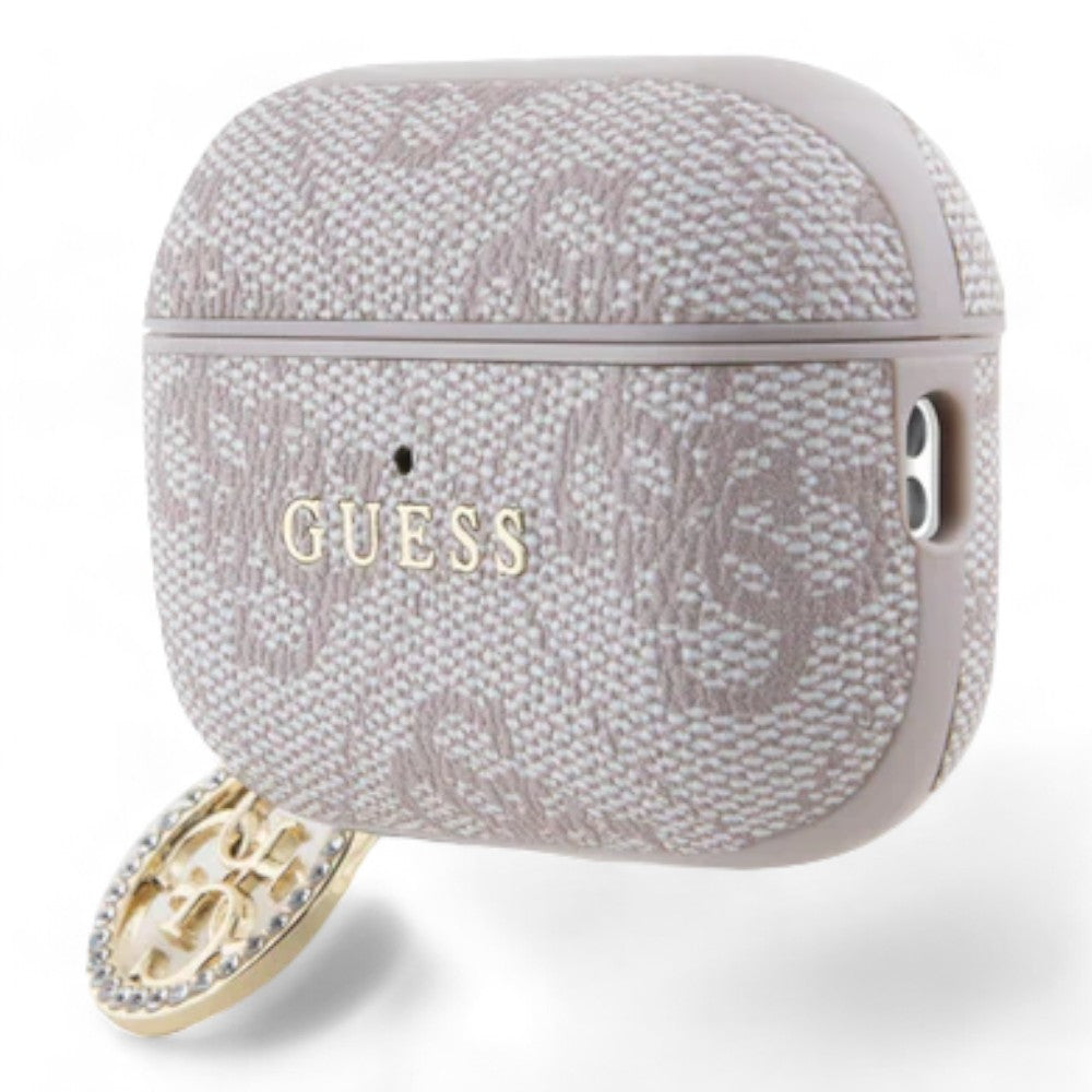 Estuche guess silicon airpods pro 2 pu leather pink 4g with strass charm color rosado