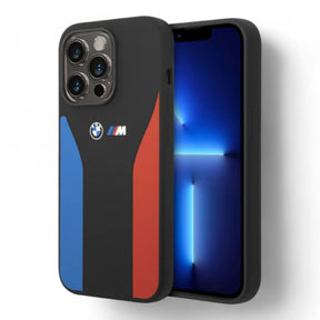 Estuche bmw silicon iphone 14 pro max silicone black m collection case tricolor printed and logo color negro